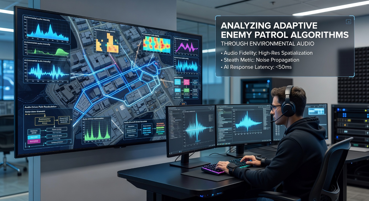 Diagram of audio and lighting interaction affecting enemy AI detection in stealth games