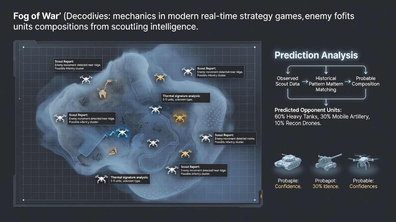 Visual representation of fog of war revealing partial unit information in an RTS environment
