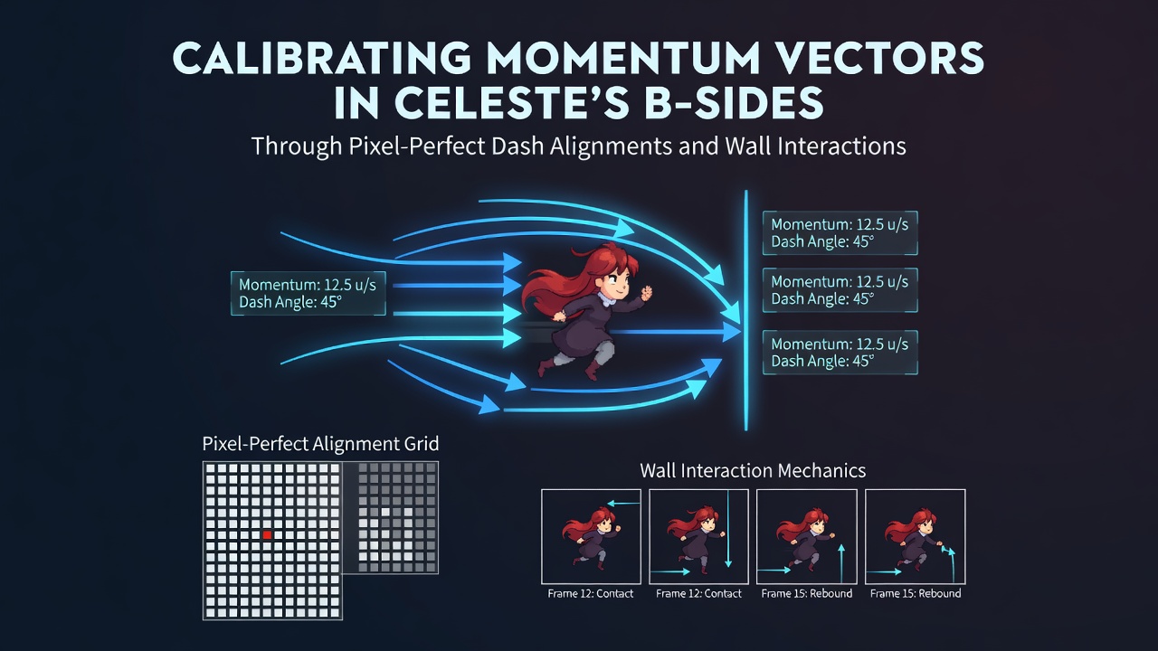 Detailed view of wall interaction timing in Celeste B-side exposing alternate route with adjusted momentum vector