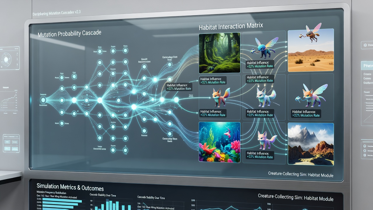 Screenshot of evolutionary tracking interface displaying long-term mutation data across multiple creature generations