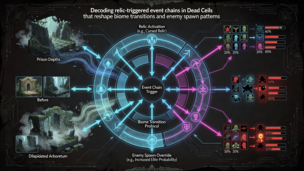 Dead Cells boss rush sequence with altered enemy spawns after relic event chain