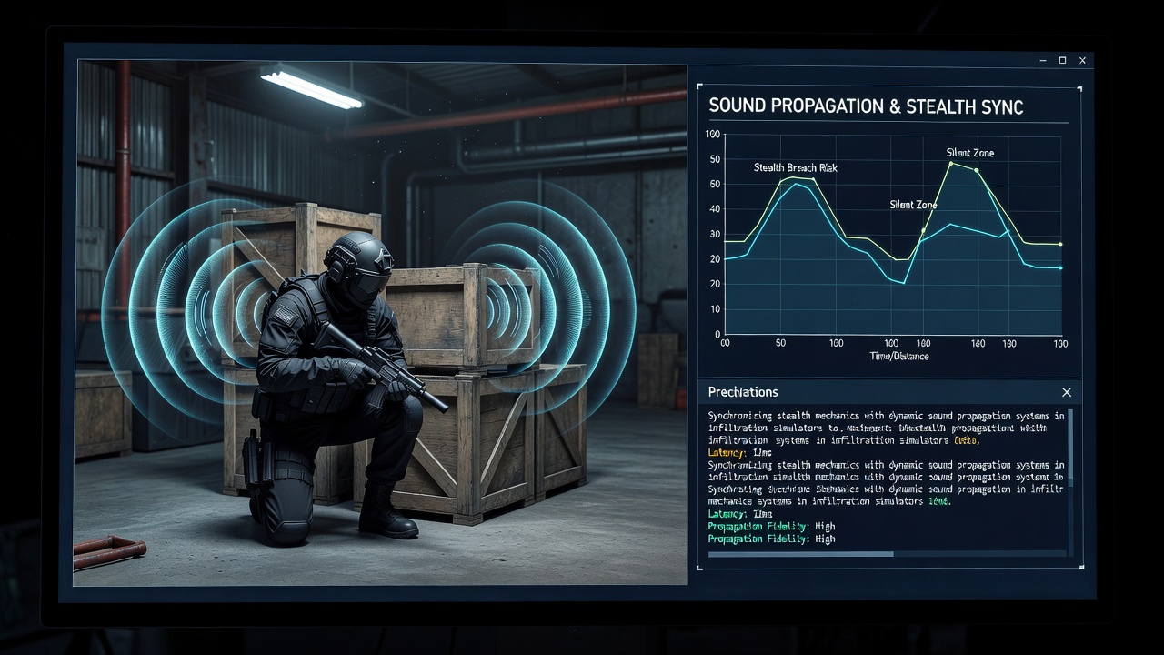 Guard detection network overlay showing audio propagation cones shifting in windy conditions